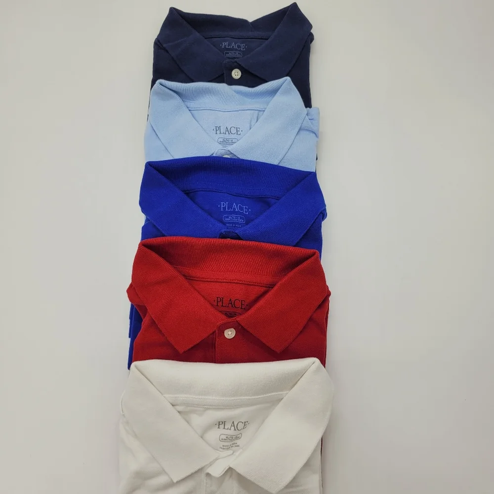 Children's Place Polo Shirt Set Of 5 Blue White Navy Red Boys Youth 14 Husky NEW